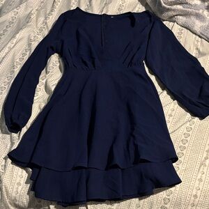 Elegant Long Sleeve Navy Dress